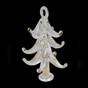 VINTAGE 3-1/2" CLEAR CRYSTAL HANDBLOWN  MINATURE CHRISTMAS TREE ORNAMENT w/GOLD